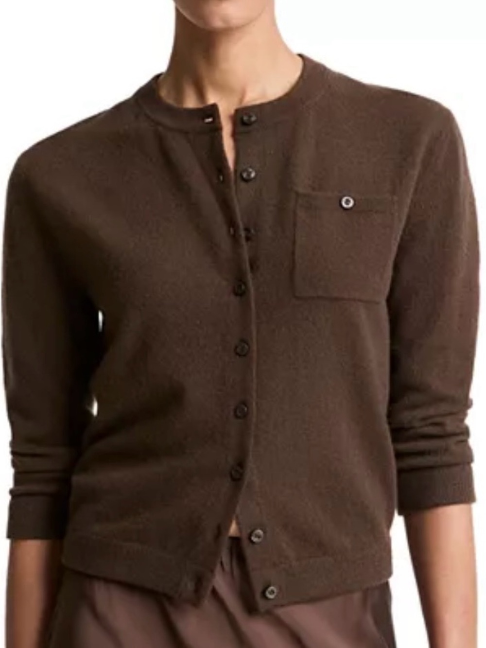 Vince Dark Brown Crewneck Button-Front Cardigan